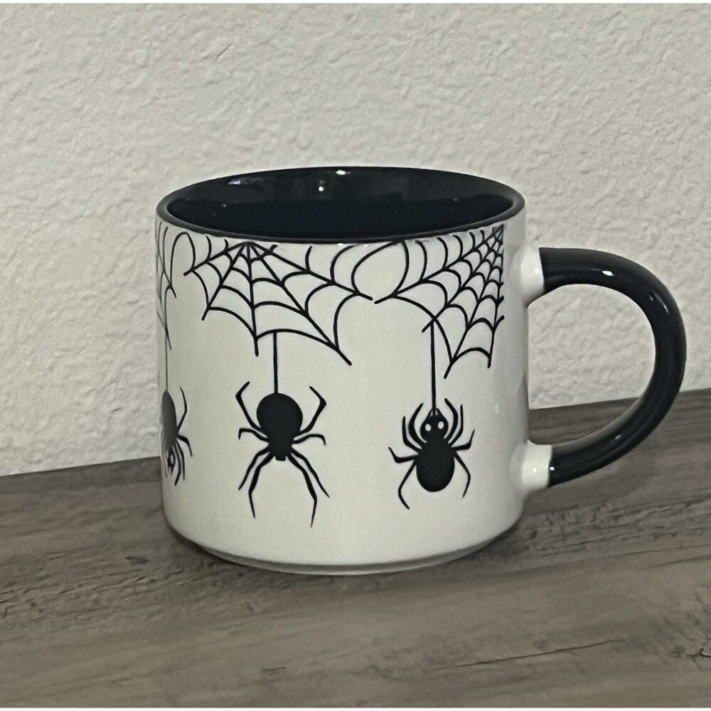 Spooky Spiders Halloween Mug 15oz White Black Ceramic Coffee Hot Chocolate